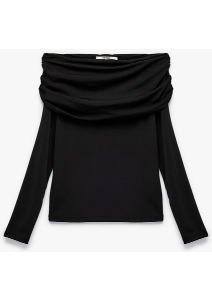 Slim Fit Uzun Kollu Drapeli Omzu Açık Tişört modelleri