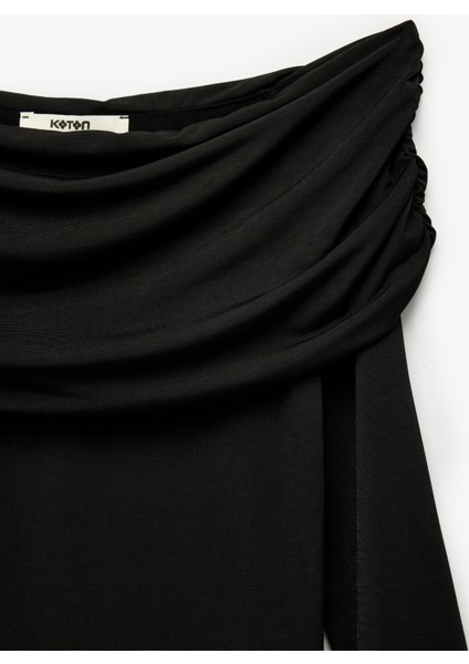 Slim Fit Uzun Kollu Drapeli Omzu Açık Tişört indirimleri