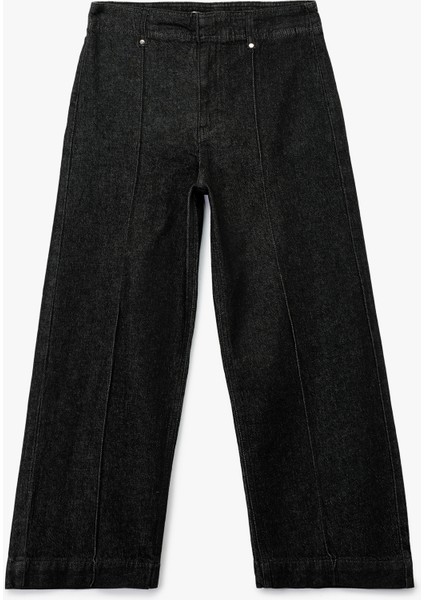 Yüksek Bel Pamuklu Metal Aksesuarlı Nervürlü Kısa Jean Pantolon - Culotte Jeans fırsatları