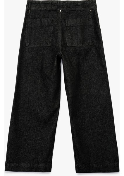 Yüksek Bel Pamuklu Metal Aksesuarlı Nervürlü Kısa Jean Pantolon - Culotte Jeans indirimleri