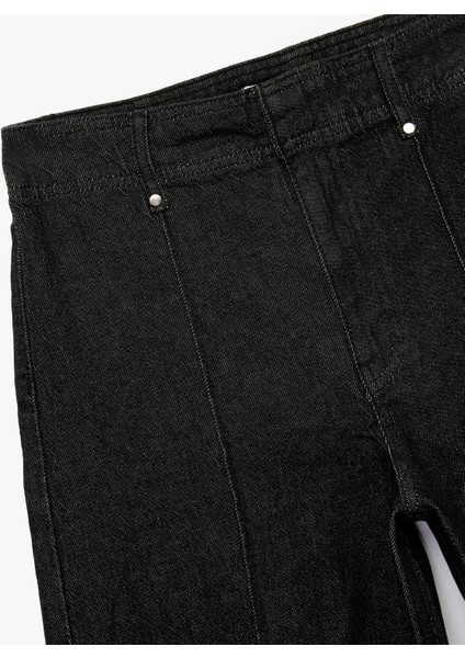 Yüksek Bel Pamuklu Metal Aksesuarlı Nervürlü Kısa Jean Pantolon - Culotte Jeans