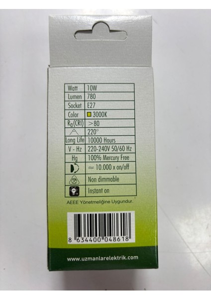 10 Adet 10 W LED Ampul 3200K modelleri