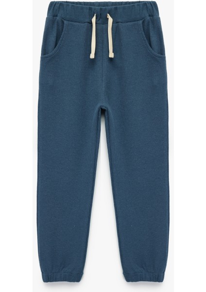 Pamuklu Waffle Dokulu Beli Bağcıklı Jogger Eşofman Altı