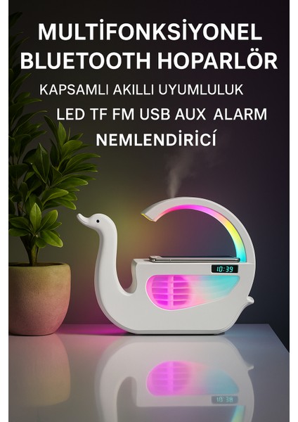 Taşınabilir 6-In-1 Nemlendirici & Hoparlör | Rgb Işık + Kablosuz Şarj + Aux
