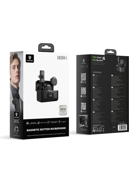 LM204-L Akıllı Gürültü Engelleyici Lightning Bağlantılı Kablosuz Yaka Mikrofonu Siyah