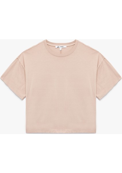 Kısa Kollu Bisiklet Yaka Pamuklu Yıkamalı Oversize Tişört