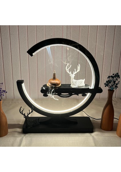 Modern LED Işıklı Dekoratif Lamba - Geyik Figürlü Geri Akış Tütsülük Gece Lambası