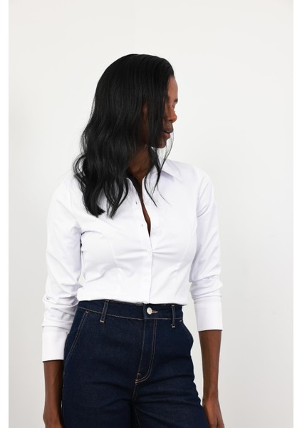 Beyaz Likralı Slim Fit Gömlek 4897