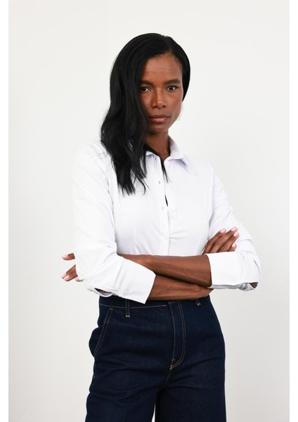 Beyaz Likralı Slim Fit Gömlek 4897 fırsatları