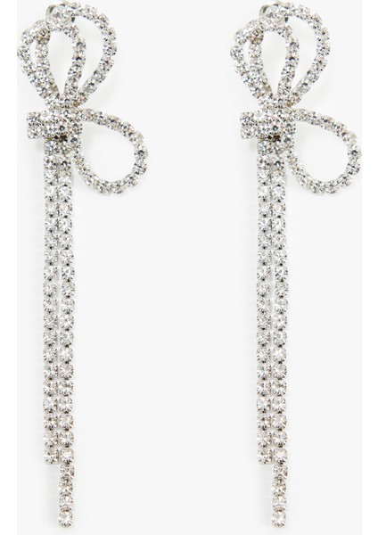 Büyük Boy Taşlı Sallantılı Fiyonklu Küpe