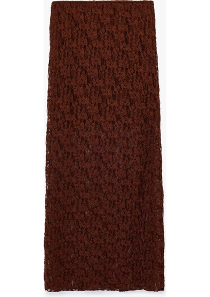 Slim Fit Yüksek Bel Dantel Midi Kalem Etek