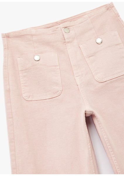 Yüksek Bel Cep Detaylı Düğmeli Kısa Geniş Paça Pantolon - Culotte Jeans modelleri