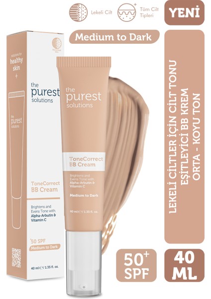 Lekeli Ciltler Için Cilt Tonu Eşitlemeye Yardımcı Bb Krem, Spf 50+,40 ml – Orta / Koyu Ton
