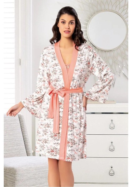 6024 Kadın Viskon Ip Askılı Gecelik Sabahlık Takım-Somon fırsatları