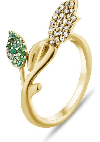 0.36 Karat Pırlanta Zümrüt Yüzük, Yaprak Figürlü, Gerçek Pırlanta, Sertifikalı Mücevher