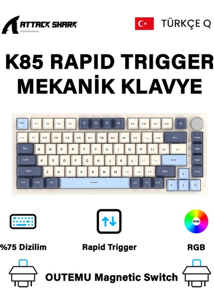 Attack Shark K85 Rapid Trigger Kablolu Rgb Mekanik Klavye Türkçe Q