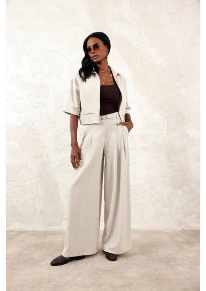 Taş Krep Dökümlü Palazzo Pantolon 031577