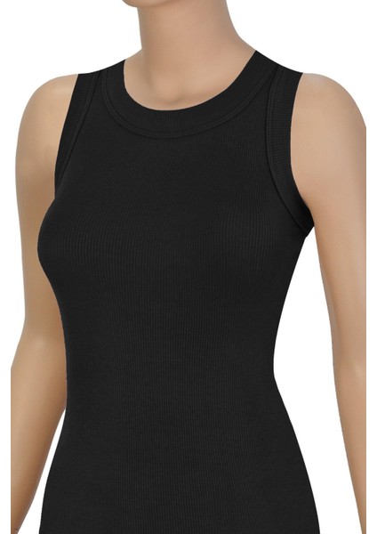 Kadın Atlet Sıfır Kol Fitilli Halter Yaka (%96 Pamuk - %4 Elastan)