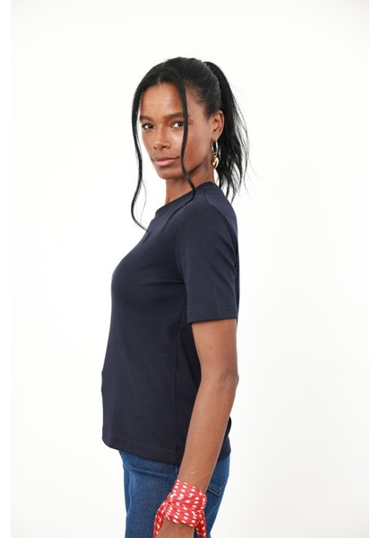 Lacivert Bisiklet Yaka Basic Tişört 1075 indirimleri