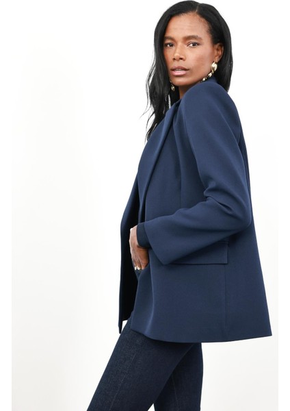 Lacivert Desenli Manşetli Blazer Ceket 7560