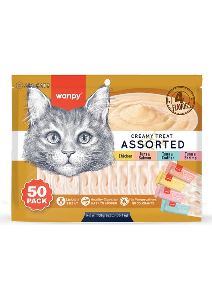 Karışık 4 Lezzetli Krema Kedi Ödülü 14gr x50 (Rac-Mix)
