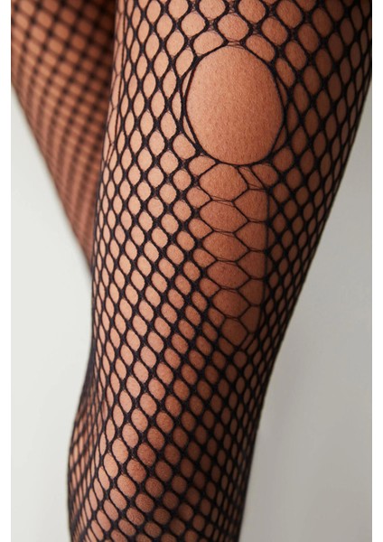 Kadın New File Torn Fishnet Siyah Külotlu modelleri