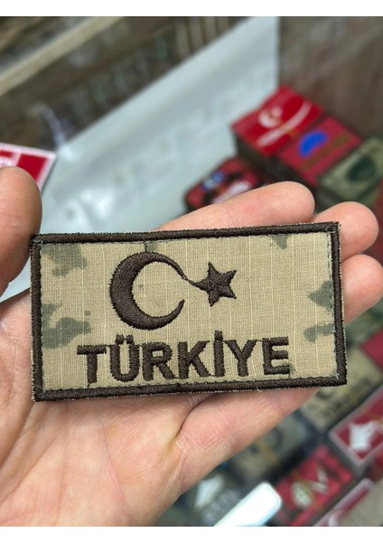 "türkiye" Yazılı Kamuflaj Kumaş Patch(Peç) Arkası Cırtlı
