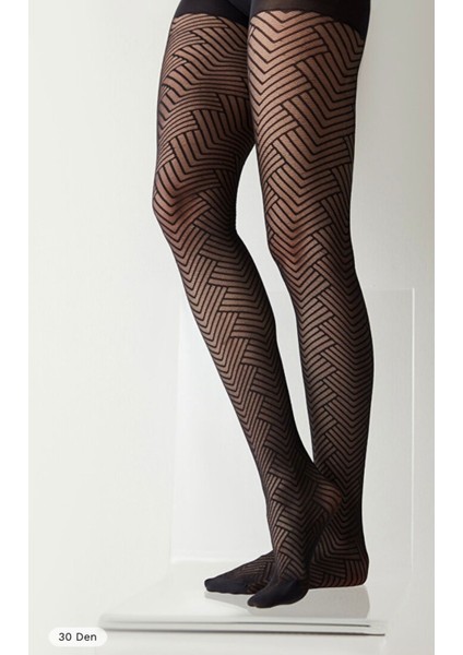 Kadın Siyah Desenli Külotlu Çorap