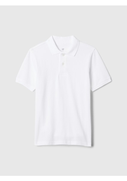 Erkek Çocuk Beyaz Gap Logo Piqué Polo Yaka T-Shirt