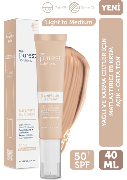 Yağlı ve Karma Ciltler Için Matlaştırıcı Bb Krem, Spf 50+,40 ml – Açık/Orta Ton