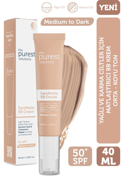 Yağlı ve Karma Ciltler Için Matlaştırıcı Bb Krem, Spf 50+,40 ml – Orta / Koyu Ton