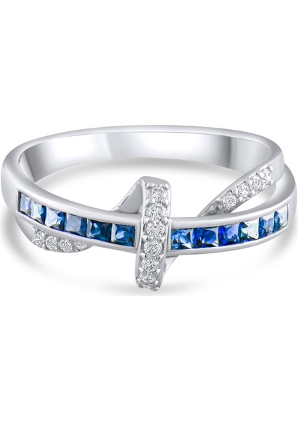 0.34 Karat Pırlanta Safir Yüzük, Gerçek Pırlanta, Sertifikalı Mücevher