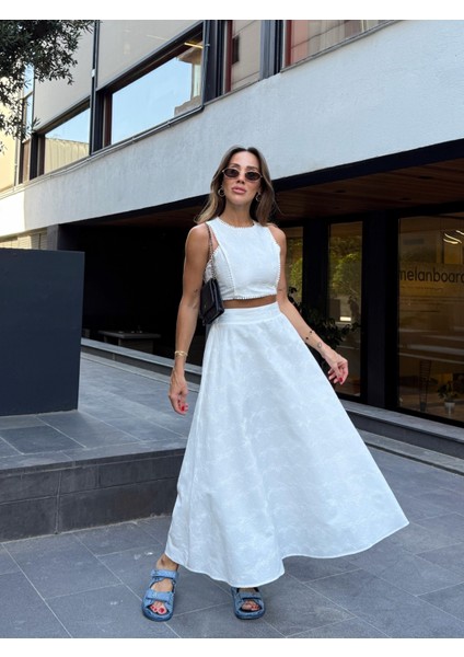 Kadın Fisto Etek Büstiyer Beyaz Takım