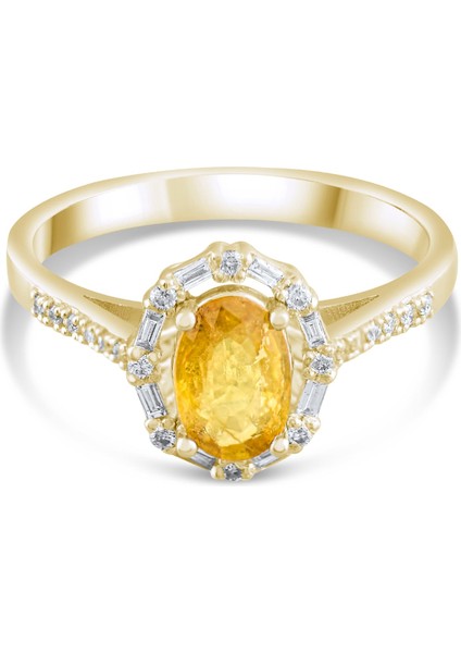 1.04 Karat Baget Pırlanta Sarı Safir Yüzük, Gerçek Pırlanta, Sertifikalı Mücevher
