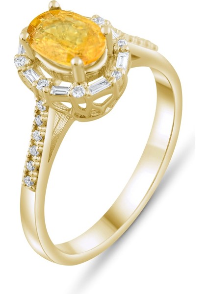 1.04 Karat Baget Pırlanta Sarı Safir Yüzük, Gerçek Pırlanta, Sertifikalı Mücevher fırsatları