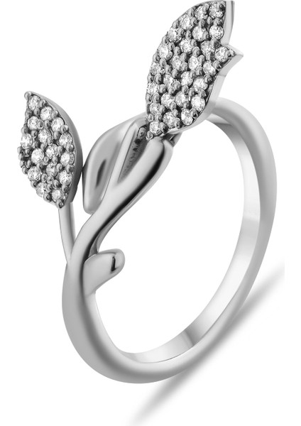 0.26 Karat Pırlanta Yüzük, Yaprak Tasarımlı, Gerçek Pırlanta, Sertifikalı Mücevher