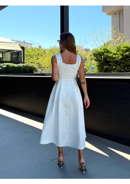 Kadın Askılı Beyaz Balon Elbise modelleri