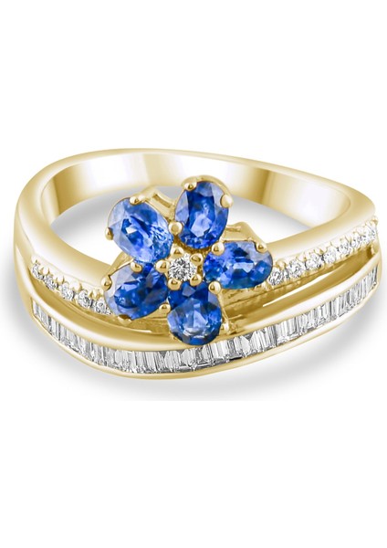 1.07 Karat Pırlanta Safir Yüzük, Gerçek Pırlanta, Sertifikalı Mücevher