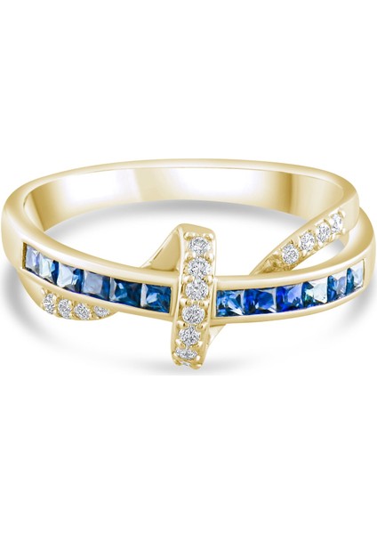 0.34 Karat Pırlanta Safir Yüzük, Gerçek Pırlanta, Sertifikalı Mücevher