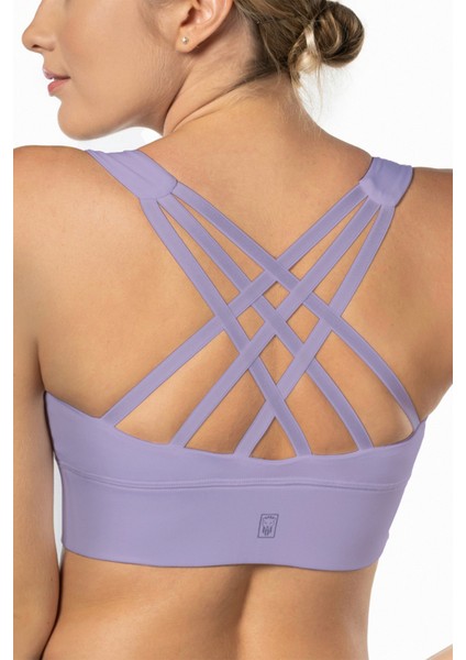 Lila Yüksek Destekli Sırt Detaylı Kaplı Kadın Spor Sütyeni