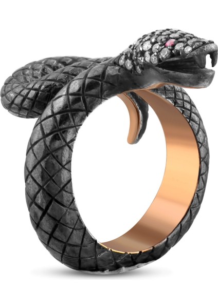 0.40 Karat Pırlanta Yakut Yüzük, Yılan Figürlü, Gerçek Pırlanta, Sertifikalı Mücevher