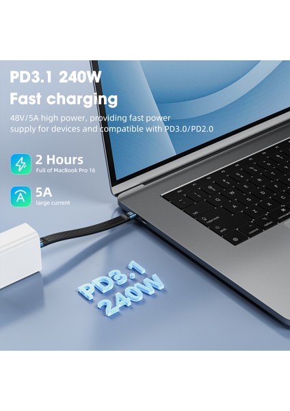 All-In-1 10 cm Usb-C 4 Kablo – Pd3.1 240W Hızlı Şarj ve Yüksek Hızlı Veri Transferi Gri Wan-01