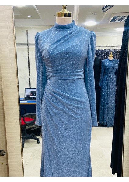 Drapeli Simli Likralı Abiye