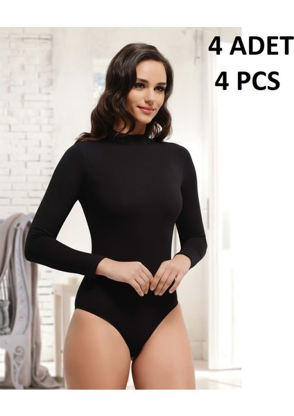 Kadın Balıkçı Yaka % 47 Modal % 47 Cotton % 6 Elastane Uzun Kollu Kancalı 4 Adet Body