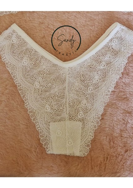 Dantelli Önden Açılan Taş Klipsli Yarım Destekli Gelinlik Ekru Sütyen Takımı