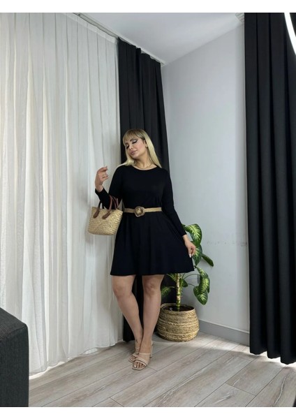 Kadın Büyük Beden Belden Oturtmalı Cepli Likralı Hasır Kemerli Viskon Elbise fiyatları