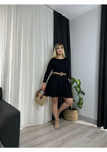 Kadın Büyük Beden Belden Oturtmalı Cepli Likralı Hasır Kemerli Viskon Elbise modelleri