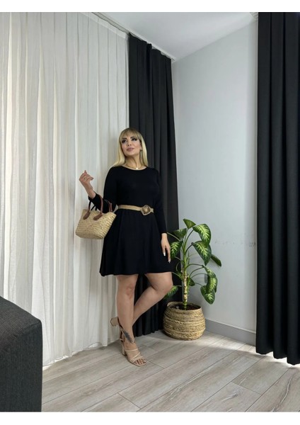 Kadın Büyük Beden Belden Oturtmalı Cepli Likralı Hasır Kemerli Viskon Elbise indirimleri