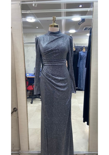 Drapeli Simli Likralı Abiye