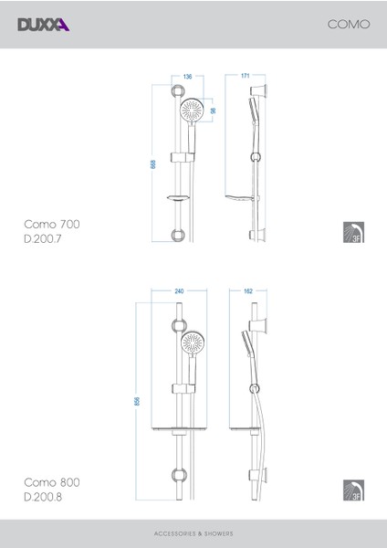 Como 700 Sürgülü Duş Seti Krom D.270.7 modelleri